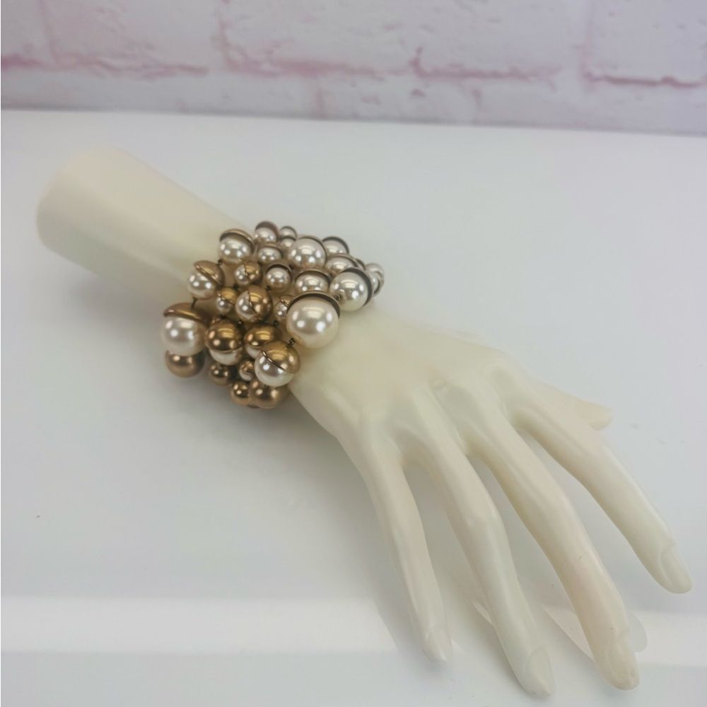 Dior Christian Mise en Multistrand Pearls Cluster Bracelet White
